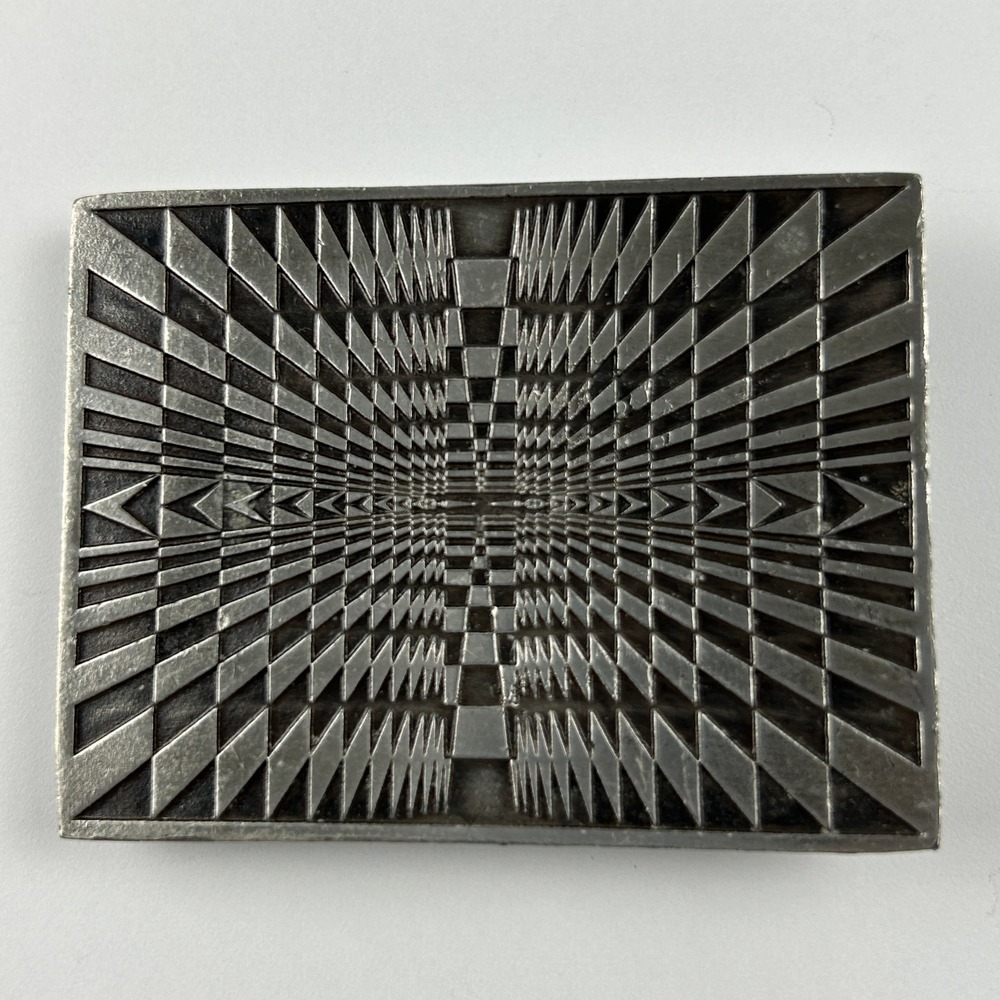 Vintage 1974 Bergamot Brass Works Op-Art Geometric Maze Z-120 Belt Buckle